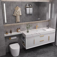 Hpl lemari kamar mandi dengan lampu, untuk wastafel rumah dan cermin kabinet kamar mandi set wastafel cermin kamar mandi