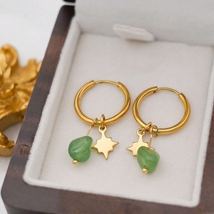 Orecchini pendenti impermeabili in acciaio inossidabile placcato oro 18K in pietra naturale ottetto Non appannato - Product Image 4