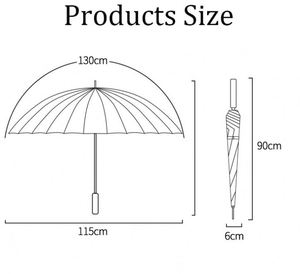 Grand parapluie manuel double usage en pongee, 24 baleines, diamètre ouvert 130 cm, poignée longue en EVA, résistant au vent, droit, couleur arc-en-ciel - Product Image 6