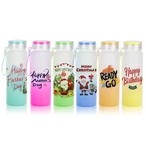 DIY 500ml Sublimation Blank Frosted Glass Water Bottle With Portable Ring For Sublimation