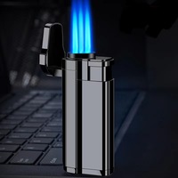 Allume-cigare Logo personnalisé rechargeable coupe-vent Triple Jet flamme torche allume-cigare métal 3 jet torche butane gaz briquet