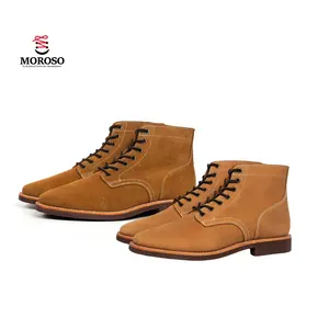 Botas com tecnologia de costura Goodyear Camada de camurça invertida Botas retrô Martin para homens, botas de trabalho outono e inverno