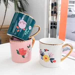 花式花卉设计瓷金手柄咖啡杯杯
