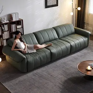 Italian Modern Recliner Multifunctional Sofa Bed Retractable Green Leather Living Room Sofas