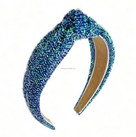 Headband simpul hiasan permen Natal warna pink tua, headband simpul hiasan permen Natal warna biru
