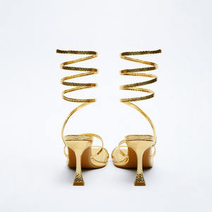 Sandalias de diseñador de cabeza puntiaguda para mujer, zapatos de tacón alto brillantes de metal personalizados, moda de lujo para mujer - Product Image 4