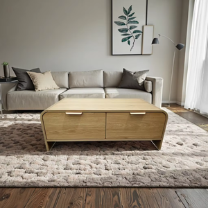Mesa Auxiliar Moderna de Madera con Borde Curvo en Arco, 2 Cajones, Muebles de Sala de Estar, Mesa de Centro Económica para Sala de Estar - Product Image 3