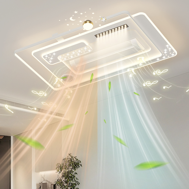 Modern Bladeless Smart LED AC Ceiling Fan Light Remote Control for Audio Home Bedroom Adjustable Warm/Cool Air Fan Lamp