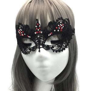 Black Lace Masquerade Mask com Red Rhinestones Sparkling Eye Mask Acessório Traje Elegante para Festa Bola Evento - Product Image 1