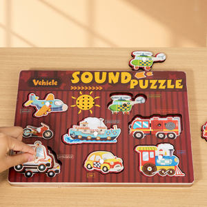Instrumen kendaraan hewan kartun kayu membuat suara 3D papan teka-teki Jigsaw bayi mainan edukasi Dini anak untuk anak laki-laki perempuan - Product Image 5