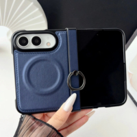 Étui de téléphone sans fil en cuir uni pour iPhone 18 Ultra, protection intégrale avec boucle à anneau, coque arrière en PU antichoc
