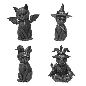 Occulte Halloween Gotische Malpuss Zwarte Hars Satanische Pawzuph Demon Kat Beeldje Dier Baphomet Geit Standbeeld Magische Ornamenten