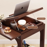 Table d'appoint mobile en bambou avec plateau rabattable, table de chevet, meuble de rangement à petites roulettes pour salon et chambre, mobilier de salon