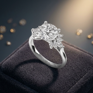 Anillo de Diamante Cultivado en Laboratorio con Corte Redondo y Marquesa, Plata de Ley 925, Oro de 9K, 14K, 18K, Elegante Anillo de Compromiso y Joyería Fina para Mujer - Product Image 1