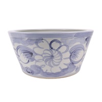 RZNA48-A Pot Keramik Motif Bunga Terpilin Biru dan Putih