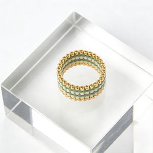 Boho Fashion Women's Miyuki Beaded Glass Inlay 18K Gold Plated Hand Woven Geometric <b>Statement</b> <b>Ring</b> - Product Image 6