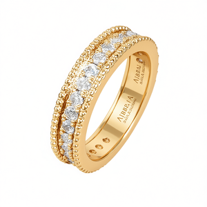 Bague en or plaqué or classique pour femme Aibbaia avec diamants naturels taille brillant rond pour fiançailles, bijoux en or jaune - Product Image 1