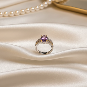 S925 Silver 18K Gold Plated Bezel Setting Amethyst Ring 5A Zircon Adjustable Band Gemstone Rings Fine <strong>Jewelry</strong> Wholesale - Product Image 1