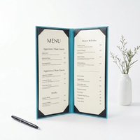 Porte-menu en cuir PU personnalisé, couverture de menu de restaurant, dossier de menu, couleur turquoise, pour hôtel, bar, café, logo, vente en gros, OEM, en vrac
