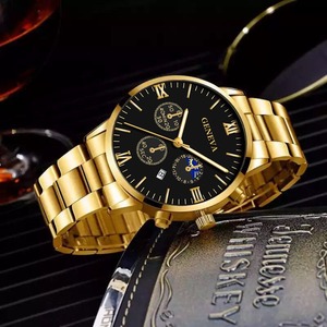 Wholesale Fashion Stainless Steel Quartz <strong>Watch</strong> Bracelet Cross Necklace Jewelry Classic Boy Gold <strong>Geneva</strong> <strong>Watches</strong> <strong>Set</strong> for Men - Product Image 6