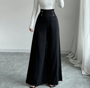 <span class=keywords><strong>Pantalon</strong></span> <span class=keywords><strong>large</strong></span> à taille haute et à double boutonnage pour femmes de bureau <span class=keywords><strong>pantalon</strong></span> long élégant pour dames Vente en gros - Product Image 2