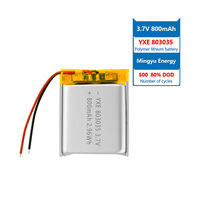 Batteries rechargeables semi-solides en pochette YXE YXE803035 3.7V/800mAh, certifiées UN38.3, 500 cycles, vente en gros, fabrication OEM