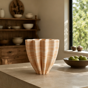 <span class=keywords><strong>Vaso</strong></span> <span class=keywords><strong>in</strong></span> Ceramica Opaca a Forma di Ventaglio Scanalato con Gradiente di Colore, Stile Wabi Sabi, Decorazione per Piano di Lavoro <span class=keywords><strong>in</strong></span> Pietra Texturizzata - Product Image 3