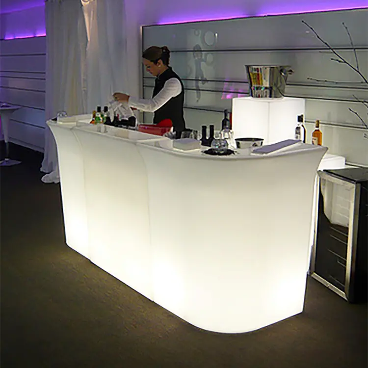 Bancone bar ad angolo incandescente a LED impermeabile ricaricabile in plastica per bancone bar night club di casa design tavolo luminoso a led haute bar