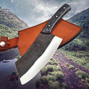 Couteau à découper en acier Damas forgé à la main, couteau de chef artisanal avec étui en cuir, manche en bois, outil de cuisine - Product Image 3