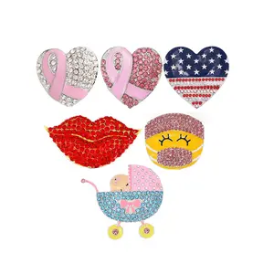 Aangepaste Sparkle En Glans Hart Lip Kinderwagen Strass Metalen Fatlback Knop Voor Badge Reel