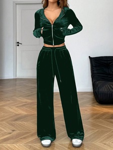 Venta al por Mayor Europa y América Nuevo Milenio Vintage Casual Conjunto de Cárdigan con Capucha de Terciopelo Sólido de Manga Larga y Corte Holgado para Mujer - Product Image 6