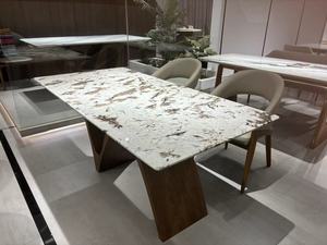 V hình dạng rắn chân gỗ bàn hình chữ nhật giá rẻ chất lượng tốt nhân tạo đá cẩm thạch hàng đầu bàn ăn - Product Image 5