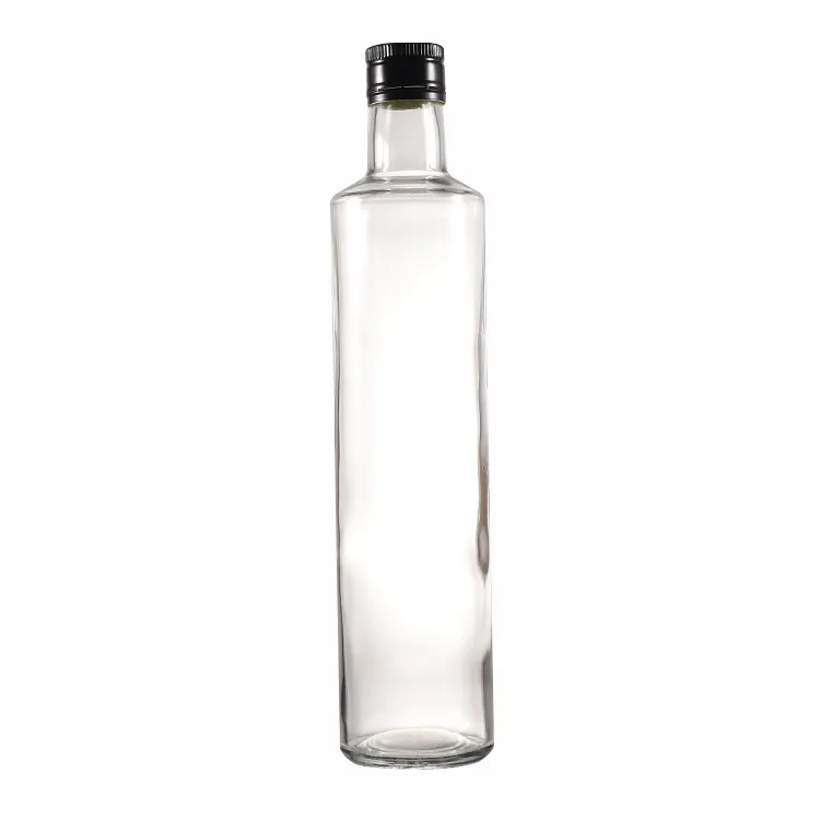 उच्च गुणवत्ता वाली 17 ऑउंस साफ़ स्लिम बेलनाकार ग्लास डोरिका जैतून तेल की बोतल 500 मिलीलीटर 31.5 मिमी x 24 मिमी पोर कैप के साथ