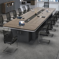 Table de conférence longue et modulable pour bureau, avec armoire latérale intégrée, bureau de réunion multi-tons bois