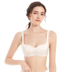 Kadın seksi balenli saten yarım fincan Push-Up sütyen ve Bikini yastıklı tasarım ile iç çamaşırı seti moda pürüzsüz sütyen setleri