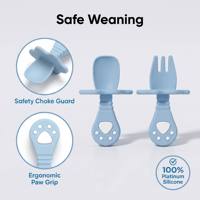 Cuillère et fourchette en silicone pour bébé, sans BPA, en forme d'animal, manche court, pour l'alimentation et le sevrage, résistant à la chaleur, passe au lave-vaisselle, vaisselle pour bébé