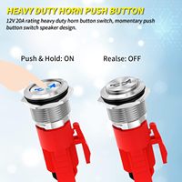 Bouton de klaxon, 12V 20A, robuste, 16MM, en métal, avec LED bleue, interrupteur à bouton-poussoir momentané en acier inoxydable pour marine, bateau, automobile, aéronautique
