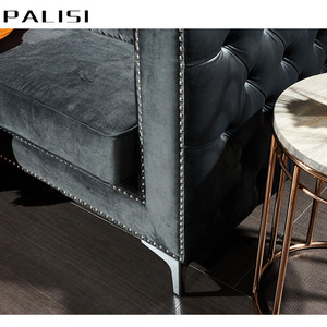 Sillón moderno de terciopelo gris con mechones de un solo asiento, diseño clásico de ocio para el hogar, sala de estar, sofá, silla con cojín - Product Image 3