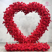 Arche en forme de cœur en soie rouge et hortensia, support de fleurs artificielles, taille personnalisable, arrangement floral pour mariage, vente en gros