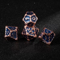 Ensemble de dés en métal de luxe à motif écailles de dragon, 7 pièces, émail bleu, or rose, dés D&D pour jeux de rôle, collection