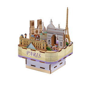 Boîtes à musique en bois romantiques de Paris, puzzle 3D, modèle éducatif à assembler soi-même, jouets faits à la main, offre exclusive transfrontalière - Product Image 1