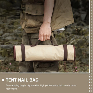 Cross Border Outdoor Tent Peg Storage <b>Bag</b> Oxford Fabric Multi Functional Camping <b>Tool</b> <b>Roll</b> With Hammer And Rope Khaki Color - Product Image 4