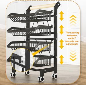 Carrito <span class=keywords><strong>de</strong></span> Cocina <span class=keywords><strong>de</strong></span> 4 Niveles <span class=keywords><strong>con</strong></span> <span class=keywords><strong>Ruedas</strong></span>, Versátil, Ajustable, <span class=keywords><strong>de</strong></span> Metal, para Almacenamiento <span class=keywords><strong>de</strong></span> Frutas, Verduras y Alimentos - Product Image 6