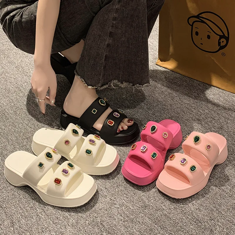 Chunky Sandals Female Summer Mode Frauen Dicker Boden Regenbogen Sohle Hook & Loop Schuh Keil Mit Open Toe Platform Schuhe