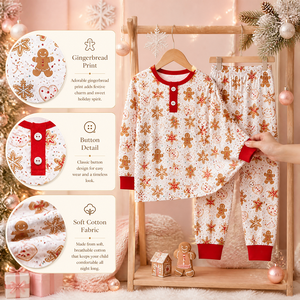 Puresun Livraison Rapide 100% Coton Biologique/Viscose de Bambou Imprimé Bonhomme en Pain d'Épices Noël Logo Personnalisé Toucher Doux Pyjamas Garçons - Product Image 2