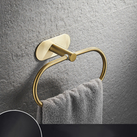 Ensemble d'accessoires de salle de bain adhésifs en or brossé de luxe, étagères, porte-serviettes