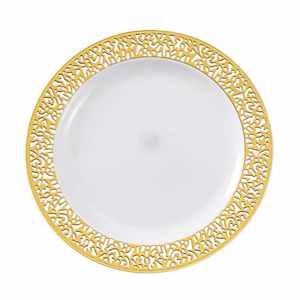 <span class=keywords><strong>Assiette</strong></span> jetable en plastique compostable de 9 pouces <span class=keywords><strong>Assiette</strong></span> à gâteau occidentale Golden Rose Gold Silver Accents <span class=keywords><strong>Assiette</strong></span> de fête en papier creux Vaisselle - Product Image 6