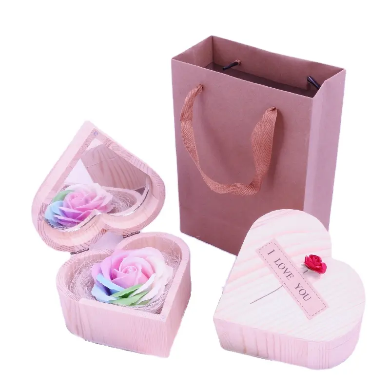 Wooden box with seven simulation roses soap flower love gift box simulation roses Christmas Valentine's Day gift