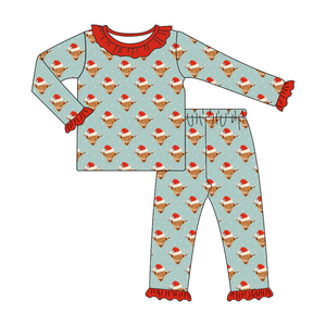 Pyjamas d'hiver personnalisés pour enfants Qingli OEM sans droits de douane, avec jolies volants, pyjamas de Noël pour filles - Product Image 1