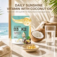 Capsules de vitamine D3 K2 en gélules molles 10 000 UI D3 200 mcg K2 Huile de noix de coco Sans produits laitiers Sans gluten 60/90/120/180 unités